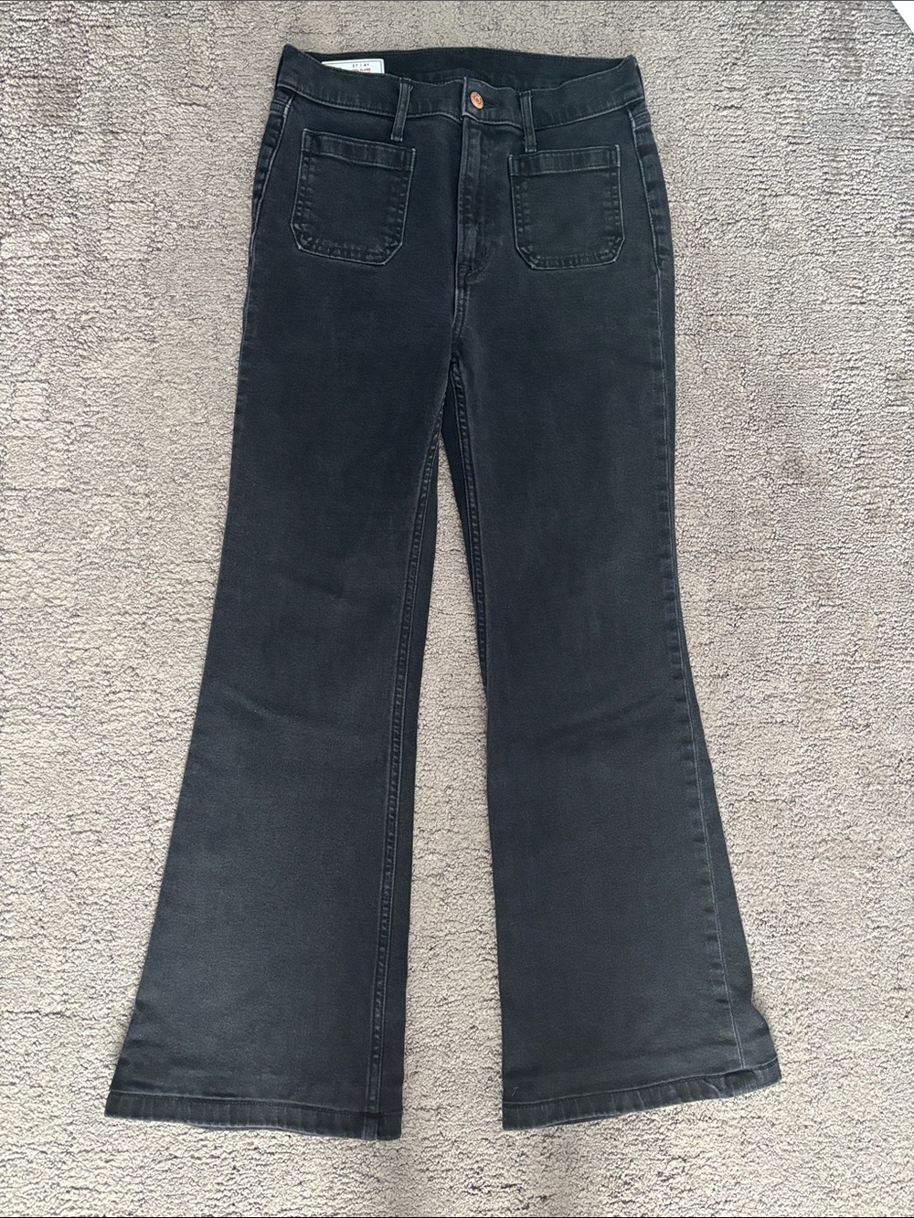 GAP Faded Black High-Rise Flare Jeans with Patch Pockets
